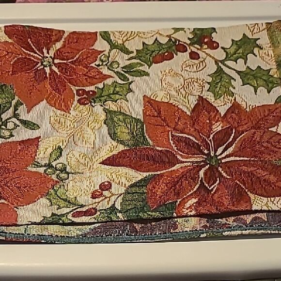Festive Poinsettia Tapestry Table Runner - Picture 1 of 14